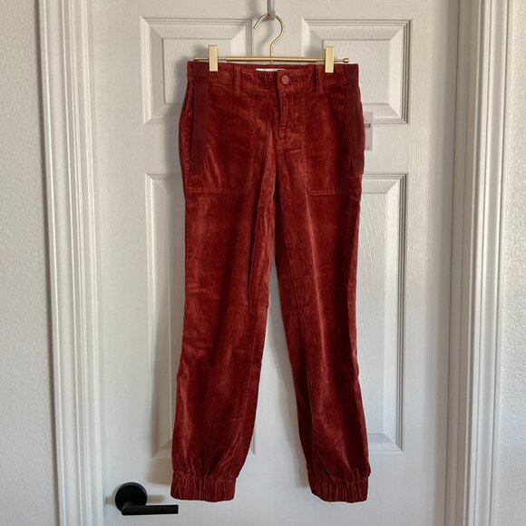 🍁 ANTHROPOLOGIE The Richie Slim Joggers Corduroy Pants Dark Brick Terracotta 2 - Picture 4 of 15